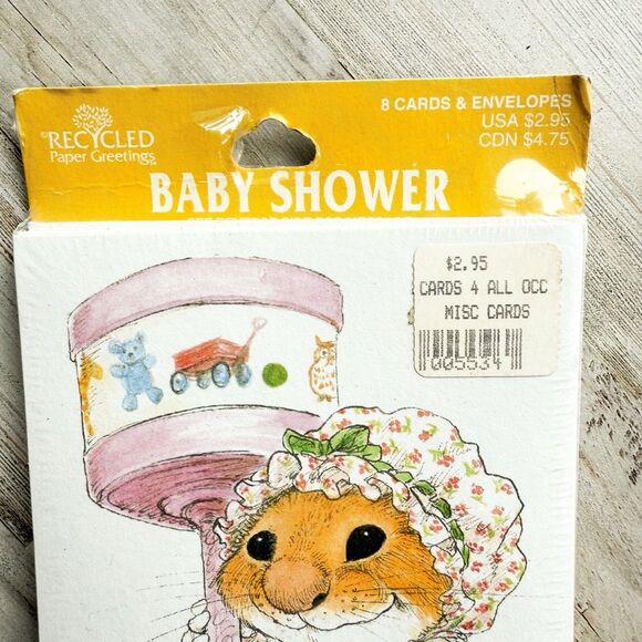 Vintage Baby Shower Invitations Girl Pawprints Wallace Tripp Mouse 2pk 16 Cards - Picture 3 of 5